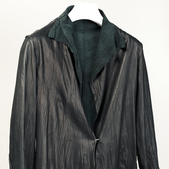 Rick Owens Black Wrinkled-Leather Coat - Picture 3 of 8
